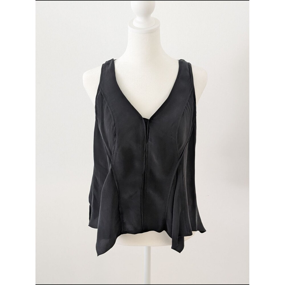 Armani Exchange Tank Women M Black Sleeveless V-Neck Ribbed Design Top